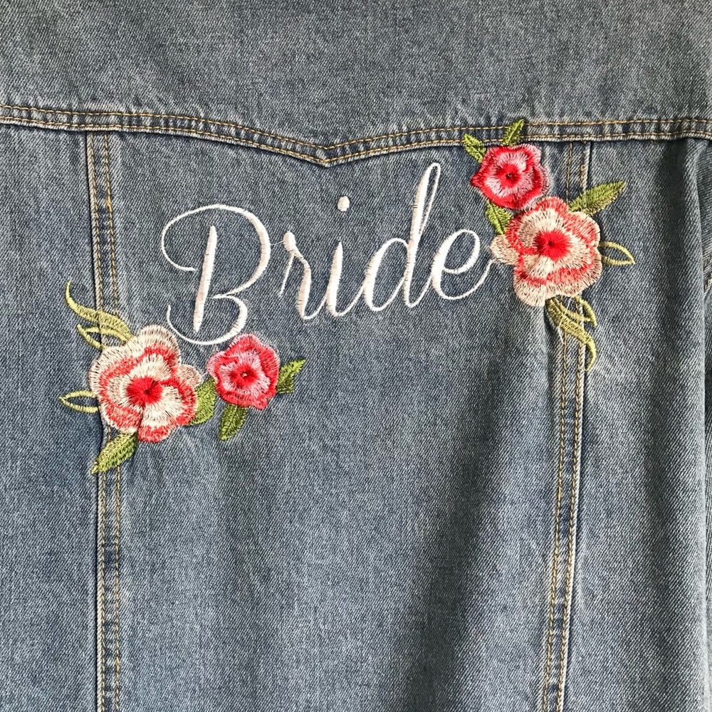 BRIDE Women’s XXL David's Bridal Embroidered Classic Blue Denim Jean Jacket EUC - Picture 8 of 16